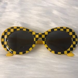 Yellow Checkered Oval Sunglasses
